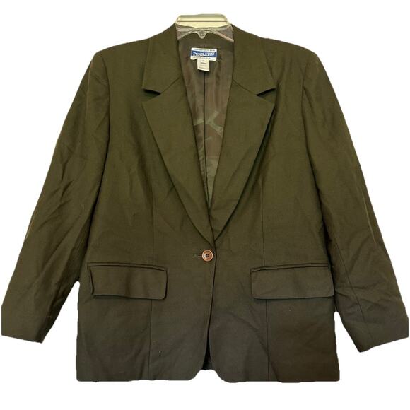 Vtg Pendleton Petite 10 Blazer USA Virgin Wool Green Women's Single Button Coat - Picture 1 of 12